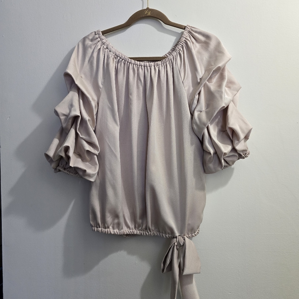 ☆ MSK Taupe Shimmer Off the Shoulder Puff Sleeve Top size L - Picture 14 of 14